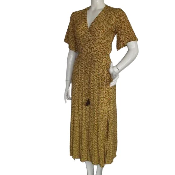 FAITHFULL THE BRAND Dress, 8, True Wrap, Short sleeves, Yellow/Floral print - Picture 4 of 13